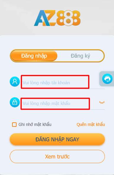 Điền tên đăng nhập và mật khẩu