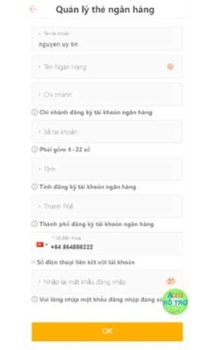 Điền thông tin ngân hàng 