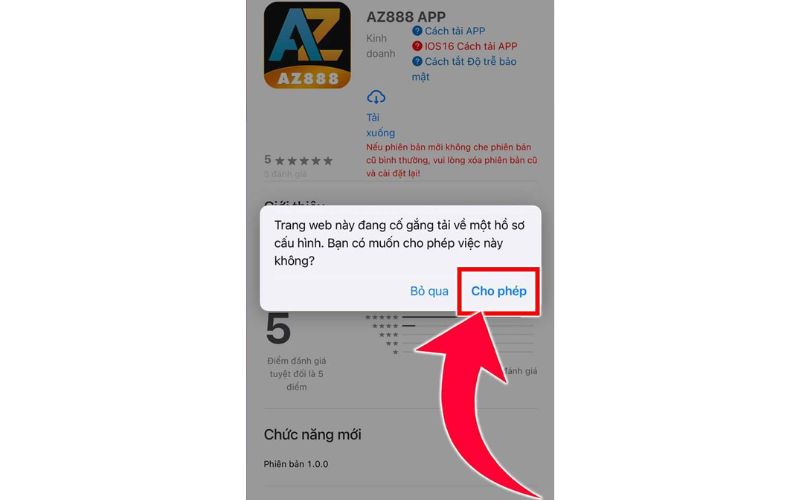 bấm vào “Cho phép”